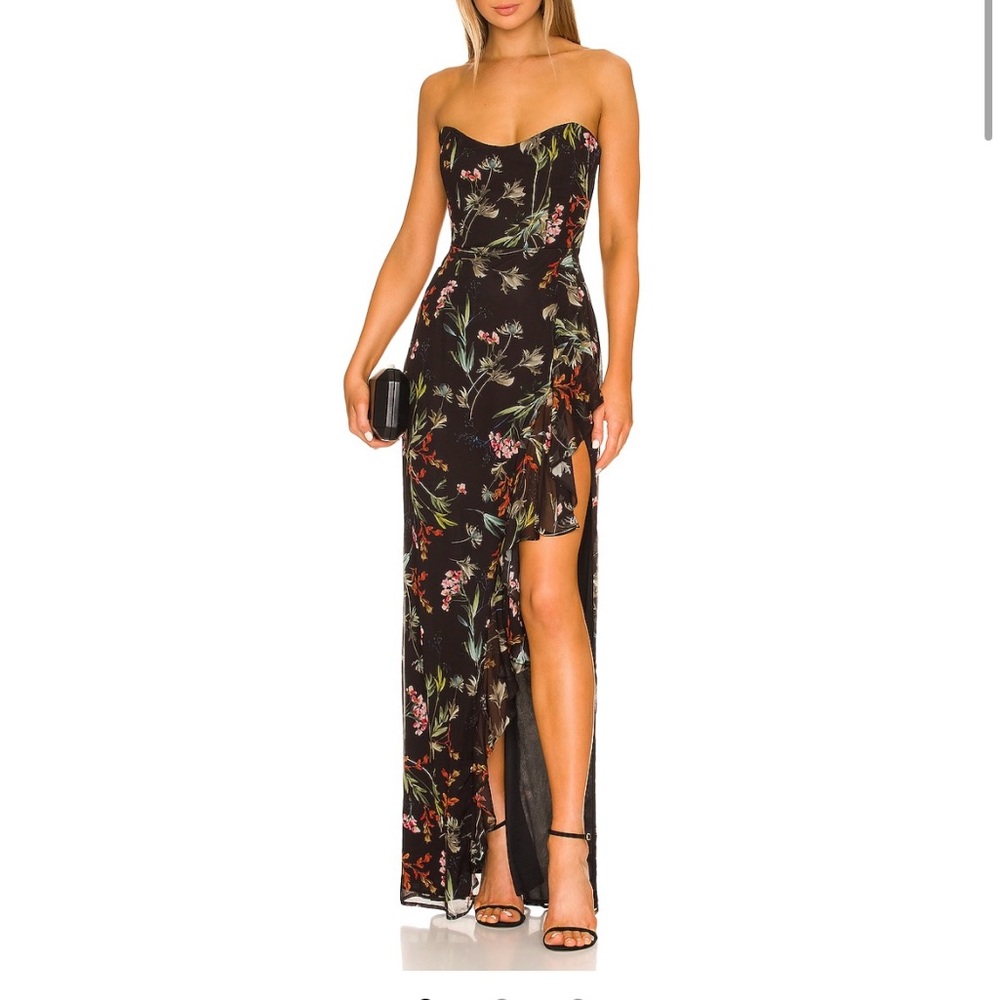 Katie May Black Floral Strapless Maxi Dress